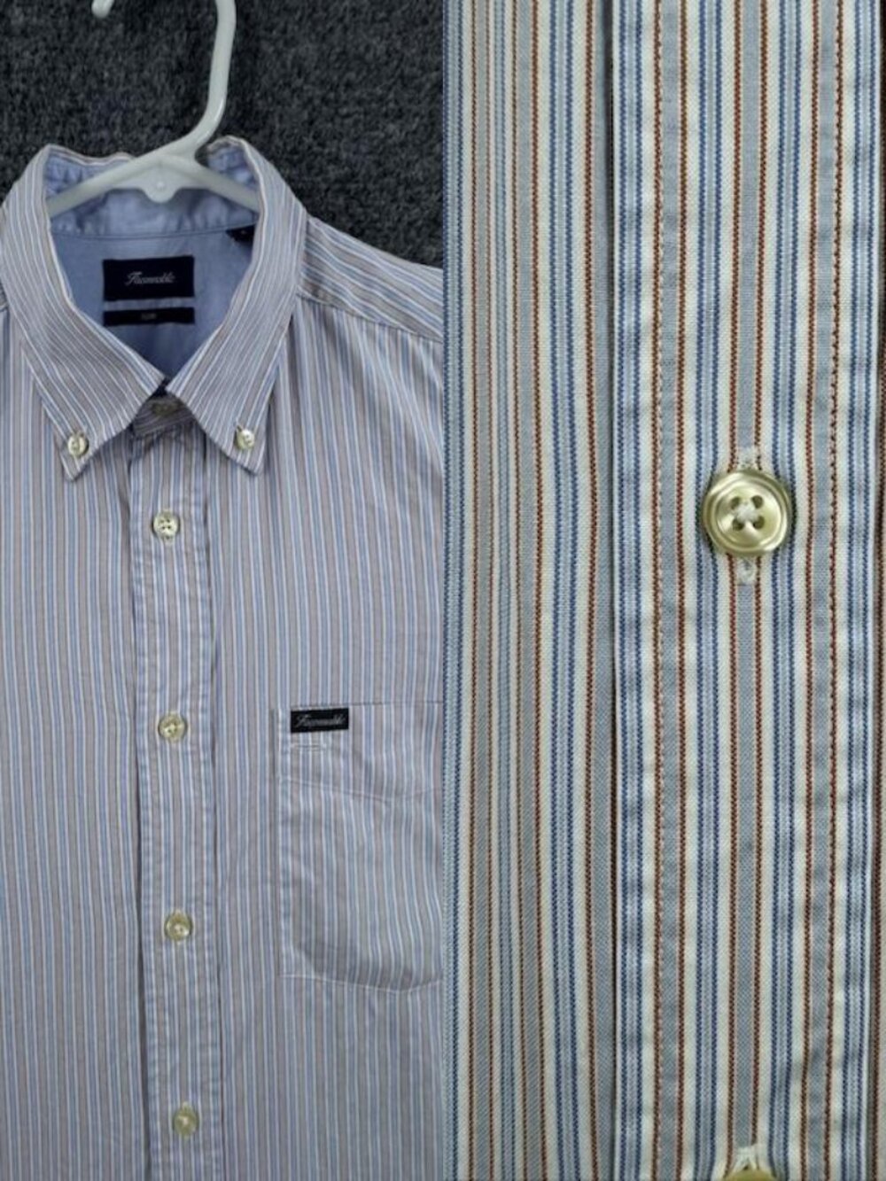 Faconnable Club Men Button-Down Logo Cotton Striped Blue Orange Small French